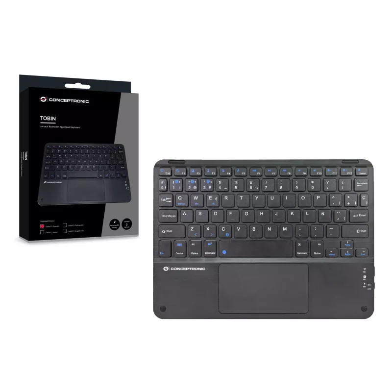 Conceptronic TOBIN01BES 10-inch Bluetooth Touchpad Keyboard, QWERTY Spanish
