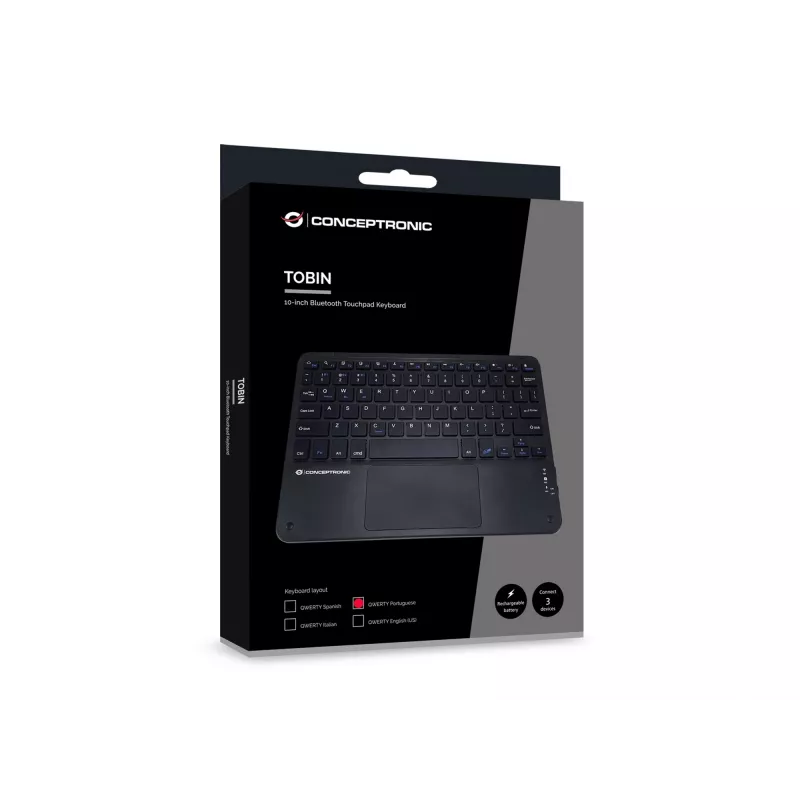 Conceptronic TOBIN01BPT 10-inch Bluetooth Touchpad Keyboard, QWERTY Portuguese
