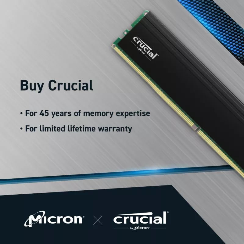 Crucial Pro 32GB DDR4-3200 CL22 UDIMM Desktop Memory (CP32G4DFRA32A)