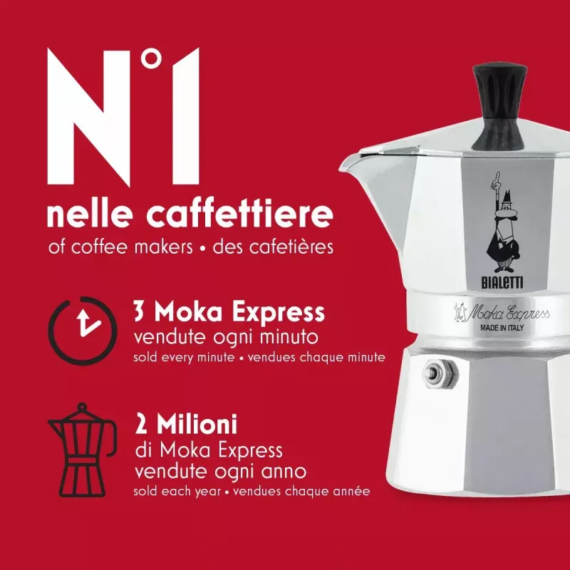 Moka pot BIALETTI Moka Express 0.2 L aluminium black — 3 cups (200 ml), not for induction