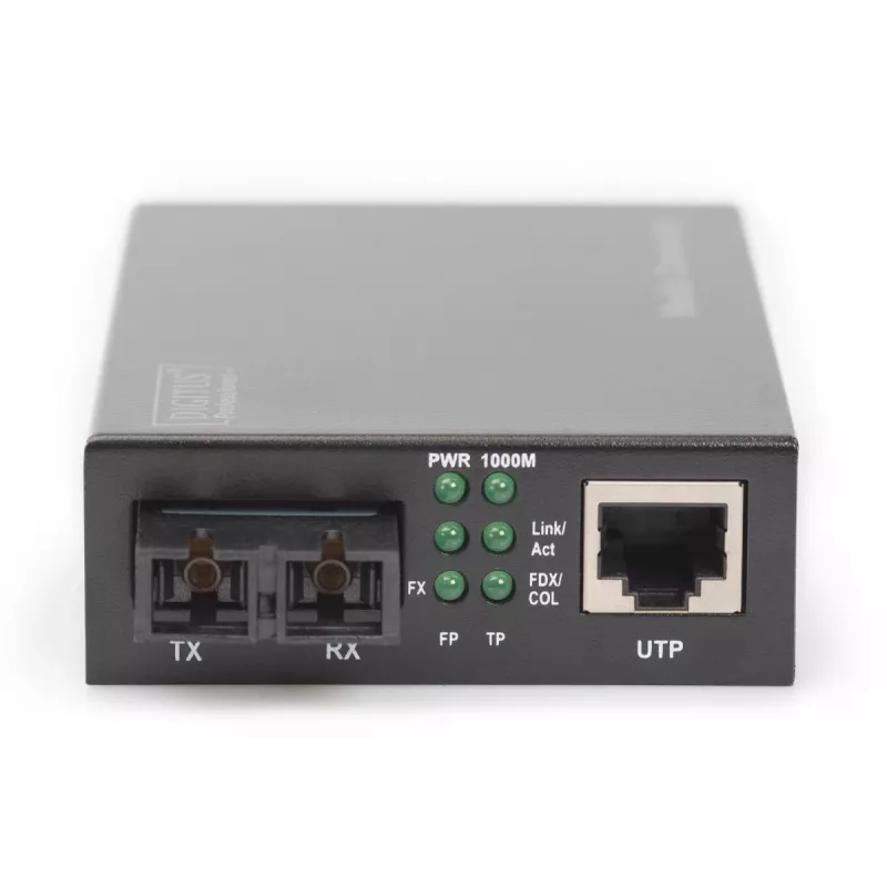 DIGITUS Media Converter, Multimode 10/100/1000Base-T to 1000Base-SX, Incl. PSU SC connector, Up to 0.5km