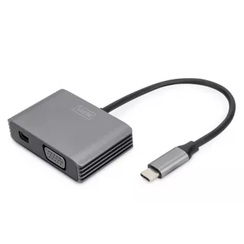 DIGITUS USB-C - mini DP + VGA Adapter, 20 cm 4K/30Hz, silver, aluminum housing