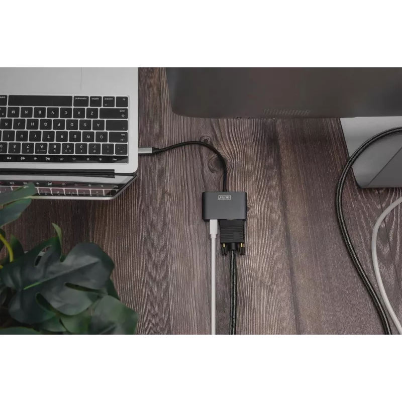 DIGITUS USB-C - mini DP + VGA Adapter, 20 cm 4K/30Hz, silver, aluminum housing