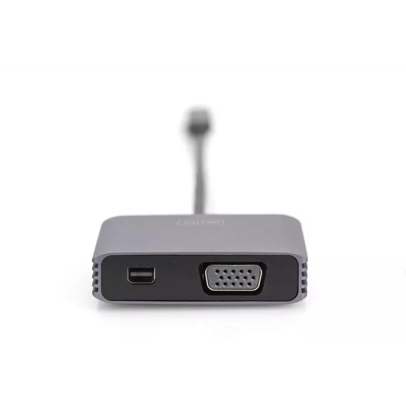 DIGITUS USB-C - mini DP + VGA Adapter, 20 cm 4K/30Hz, silver, aluminum housing