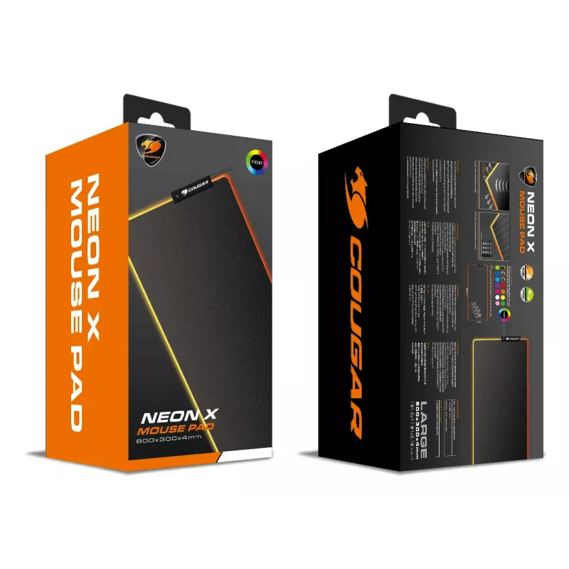 COUGAR Gaming Mouse Pad NEON X, ARGB, 800x300, Black, Monochromatic, Fabric, Rubber, Various, Non-slip base, Gaming mouse pad