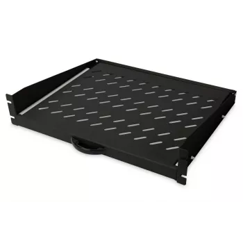 DIGITUS 2U extendib. shelf for cabinets from 450 mm depth 88x483x352 mm, up to 30 kg, black (RAL 9005)