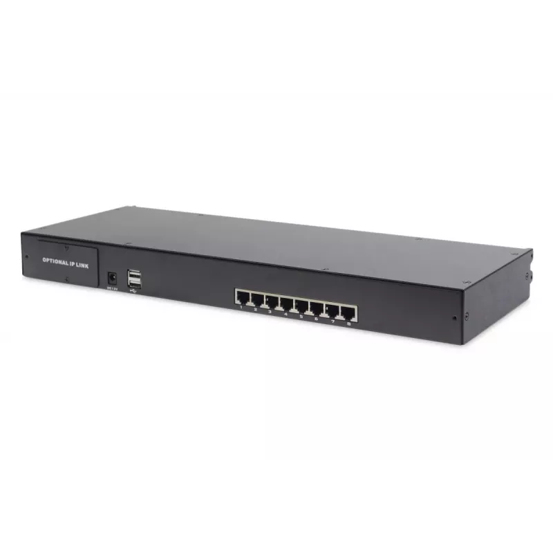 DIGITUS Modularized 48.3cm (19in) TFT console with 8 port Cat.5 KVM, RAL 9005 black - Qwertzu German
