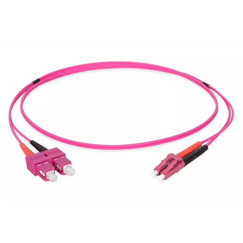 DIGITUS Fiber Optic Patch Cord, LC to SC Multimode OM4 - 50/125 µ, Duplex, color RAL4003 Length 1m