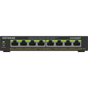 NETGEAR 8-Port Gigabit Ethernet PoE+ Plus Switch (GS308EP) Managed L2/L3 Gigabit Ethernet (10/100/1000) Power over Ethernet (PoE) Black