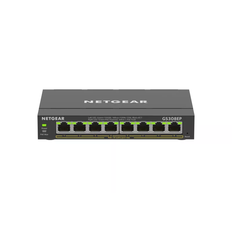 NETGEAR 8-Port Gigabit Ethernet PoE+ Plus Switch (GS308EP) Managed L2/L3 Gigabit Ethernet (10/100/1000) Power over Ethernet (PoE) Black