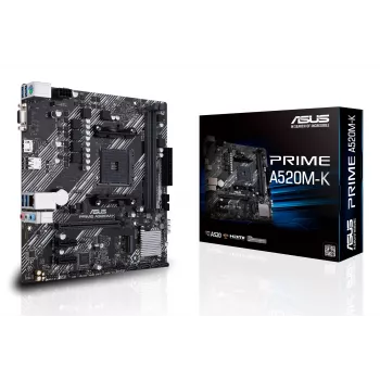 Motherboard ASUS PRIME A520M-K, AMD A520 chipset, Socket AM4, micro ATX, 2x DDR4, 64 GB, 1x M.2, 4x SATA III, HDMI 2.1