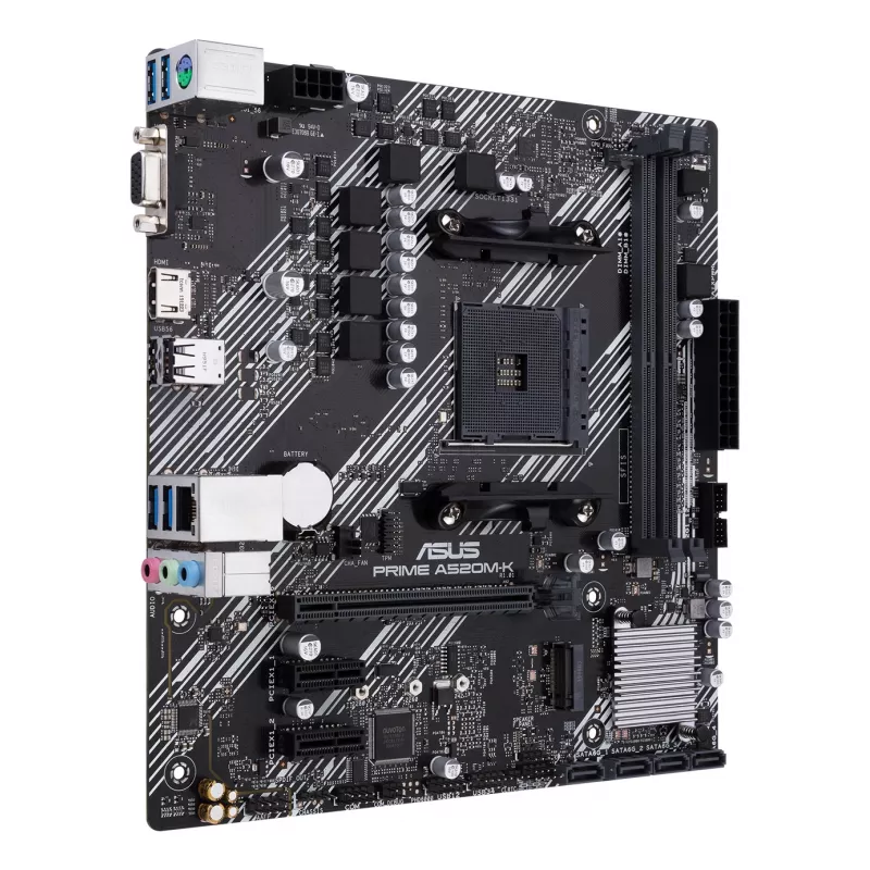 Motherboard ASUS PRIME A520M-K, AMD A520 chipset, Socket AM4, micro ATX, 2x DDR4, 64 GB, 1x M.2, 4x SATA III, HDMI 2.1