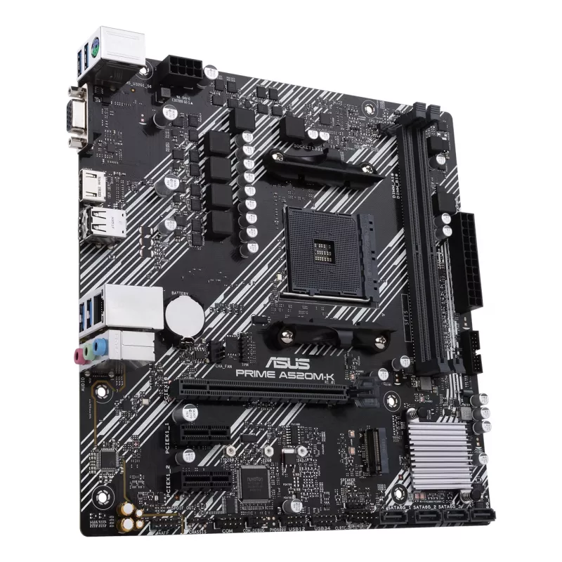 Motherboard ASUS PRIME A520M-K, AMD A520 chipset, Socket AM4, micro ATX, 2x DDR4, 64 GB, 1x M.2, 4x SATA III, HDMI 2.1