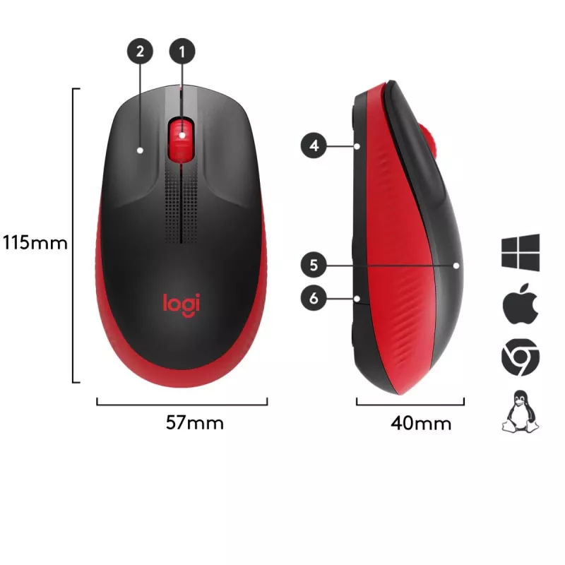Mouse Logitech M190 Wireless USB Red