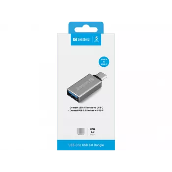 Sandberg USB-C to USB 3.0 Dongle, USB 3.2 Gen 1 (3.1 Gen 1) Type-C, USB 3.2 Gen 1 (3.1 Gen 1) Type-A, Silver, Aluminium, 5 g, 80 mm