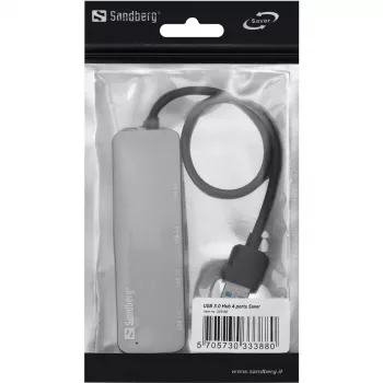 Sandberg USB 3.0 Hub 4 ports SAVER, USB 3.2 Gen 1 (3.1 Gen 1) Type-A, USB 3.2 Gen 1 (3.1 Gen 1) Type-A, 5000 Mbit/s, Silver, Aluminium, 40 g