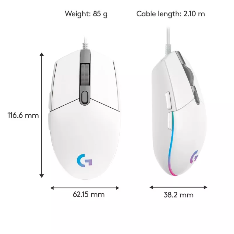 LOGITECH G203 Lightsync Gaming Mouse USB White