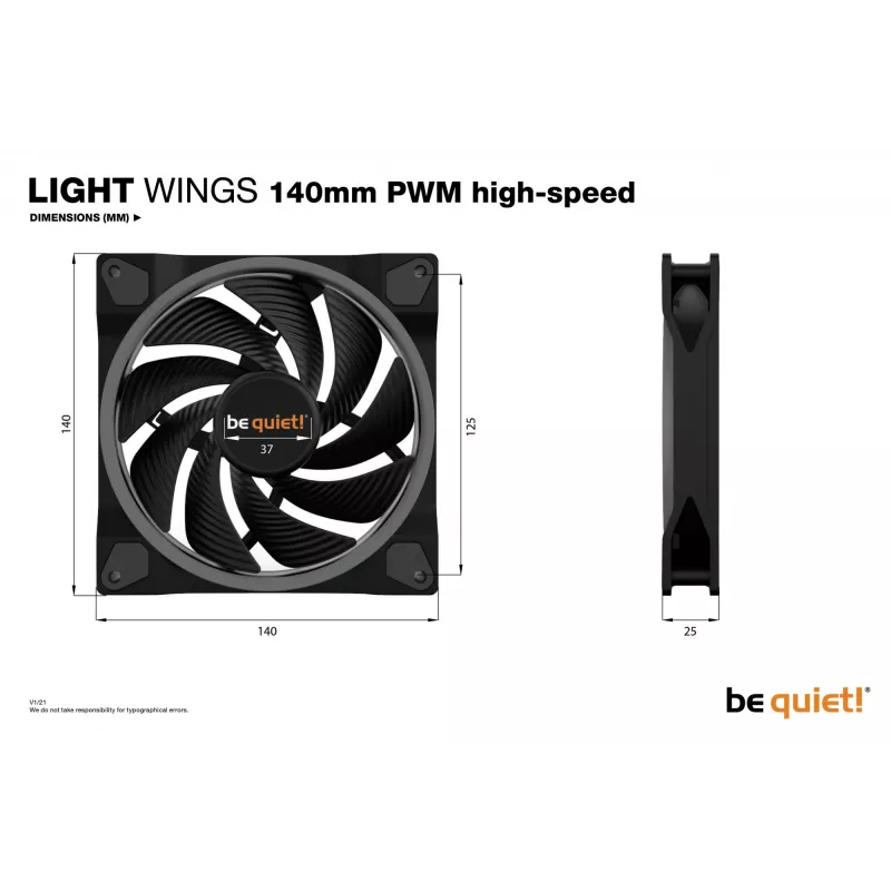 be quiet! Light Wings 140mm ARGB PWM High Speed Fan Black