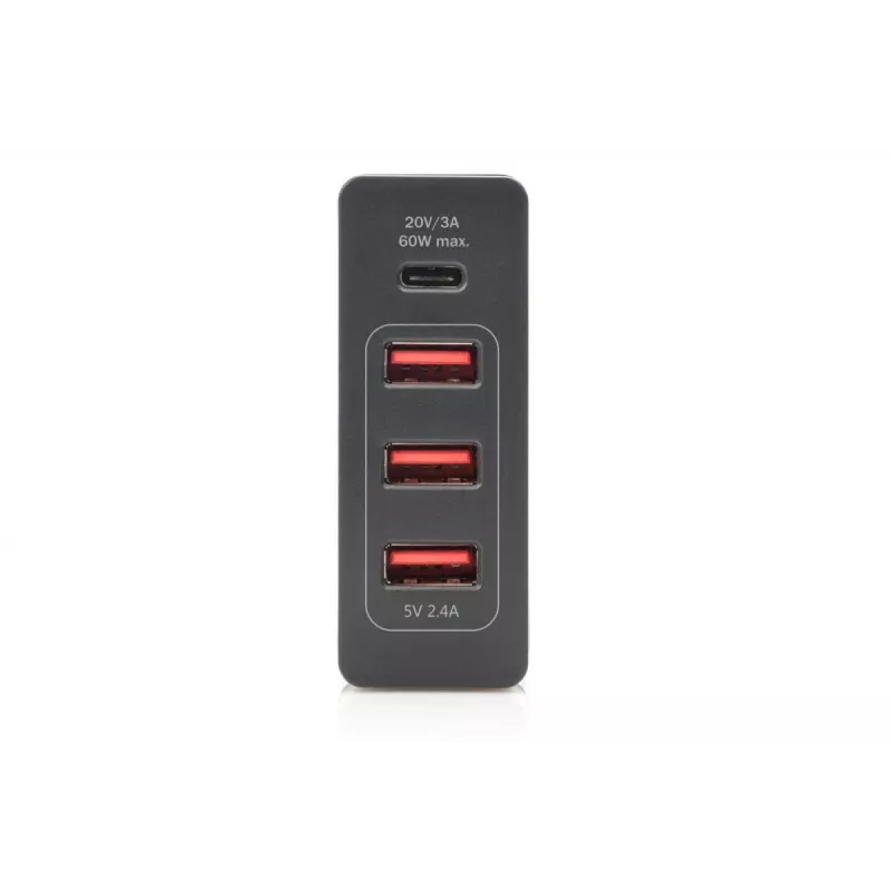 DIGITUS 4-Port USB Charger, 72W 1x USB-C (PD) 5,9,15,20V/3A, 3x USB-A 5V/2.4A, black