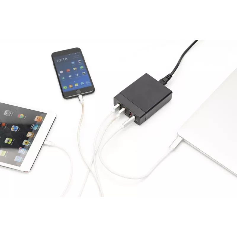 DIGITUS 4-Port USB Charger, 72W 1x USB-C (PD) 5,9,15,20V/3A, 3x USB-A 5V/2.4A, black
