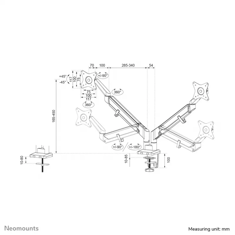 Neomounts DS70-810BL2 Monitor arm 17-32 inch - gas spring - space saving - 180°-stop