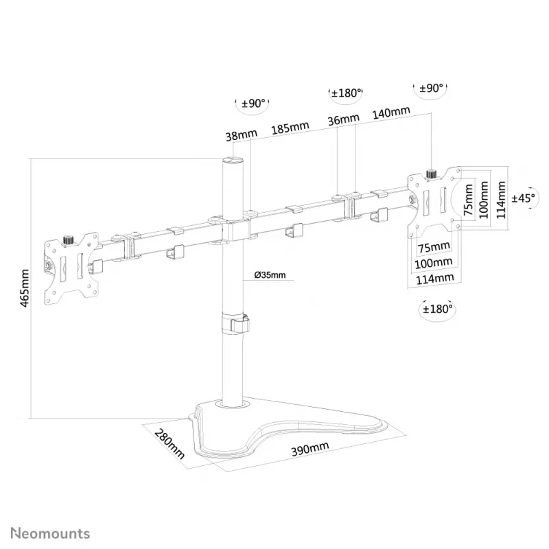 Neomounts FPMA-D550DDBLACK Monitor stand 10-32 inch, Freestanding, 8 kg, 25.4 cm (10 inch), 81.3 cm (32 inch), 100 x 100 mm, Black