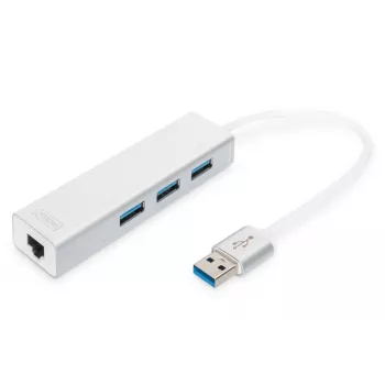 DIGITUS USB 3.0, 3-ports HUB & Gigabit LAN adapter 3xUSB A/F,1xUSB A/M,1xRJ45 LAN Supports Windows and Mac OS