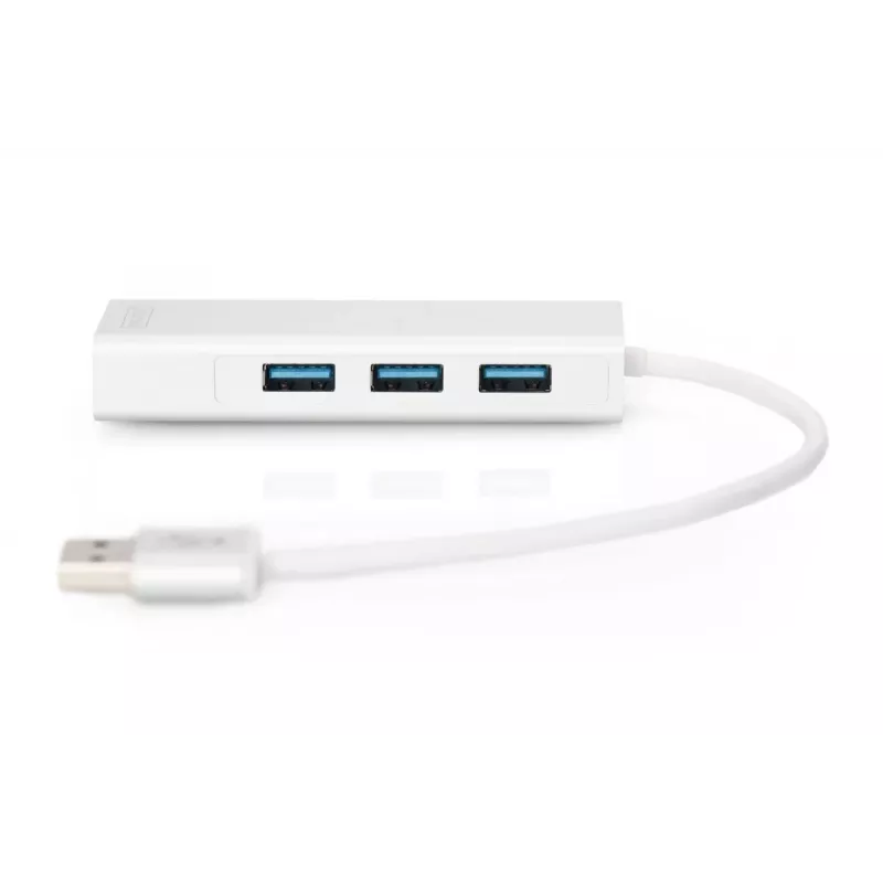 DIGITUS USB 3.0, 3-ports HUB & Gigabit LAN adapter 3xUSB A/F,1xUSB A/M,1xRJ45 LAN Supports Windows and Mac OS