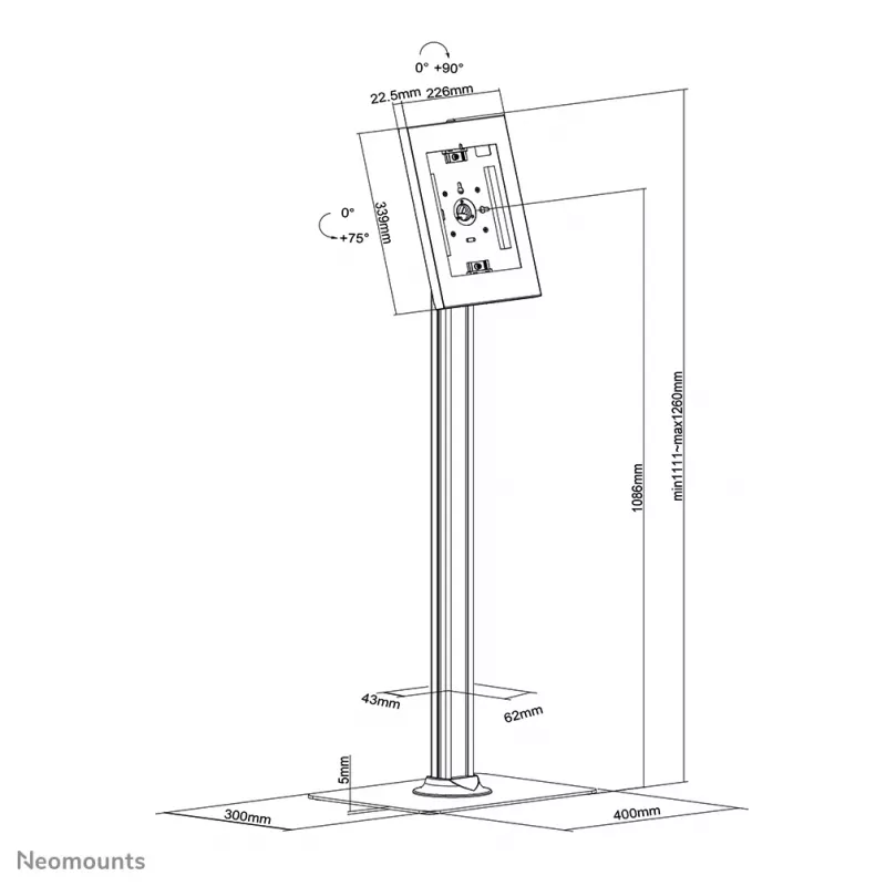 Neomounts FL15-650WH1 Tablet floor stand 9.7-11 inch - lockable