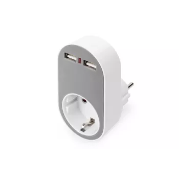 DIGITUS Power Adapter with 2 USB Ports 250V, 50 Hz, USB: 5V, 2.1A, white / grey