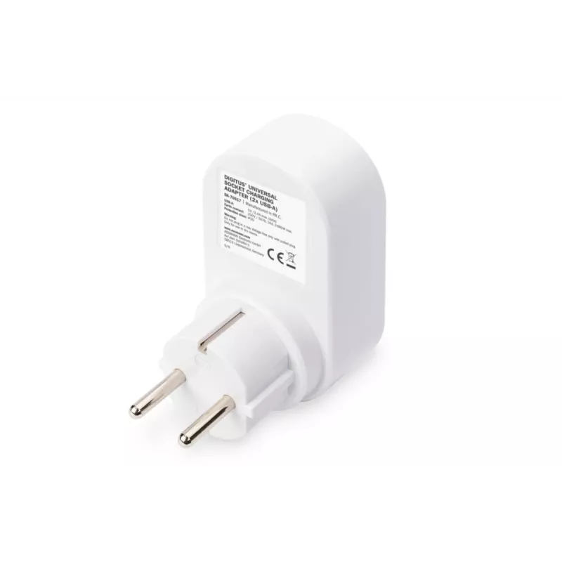 DIGITUS Power Adapter with 2 USB Ports 250V, 50 Hz, USB: 5V, 2.1A, white / grey