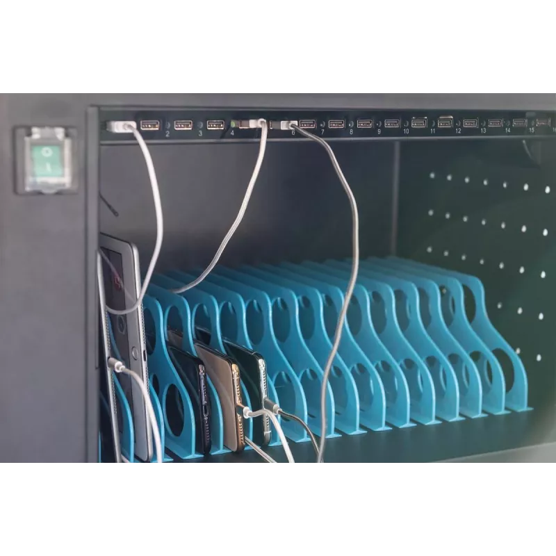 DIGITUS Charging trolley, 16 charge bases, 14in, black 384 x 550 x 375 mm, electr. lock, incl. USB, fan