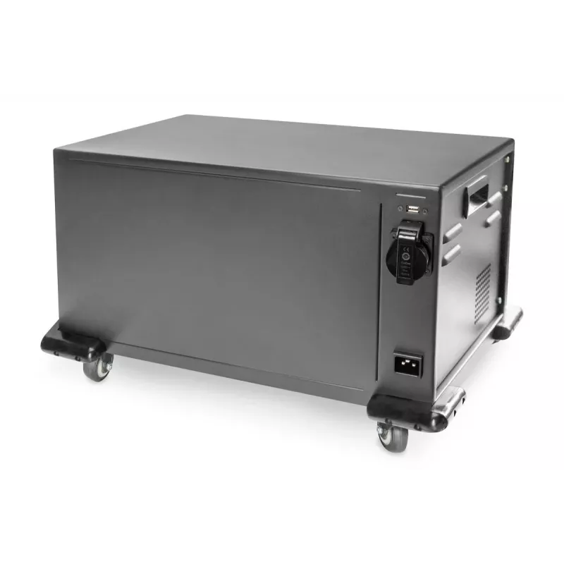 DIGITUS Charging trolley, 16 charge bases, 14in, black 384 x 550 x 375 mm, electr. lock, incl. USB, fan