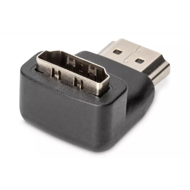 DIGITUS HDMI adapter, type A, 90ø angled M/F, Ultra HD 60p, black gold