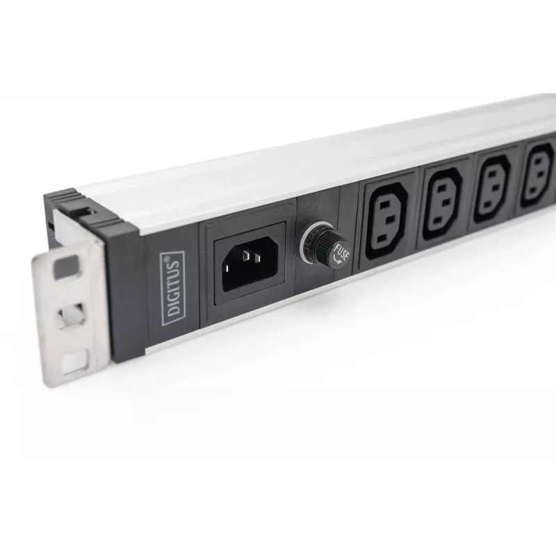 DIGITUS 1U Aluminum PDU rackmountable 9x C13 10A 230VAC 50/60Hz IEC C14 inlet 10A Fuse