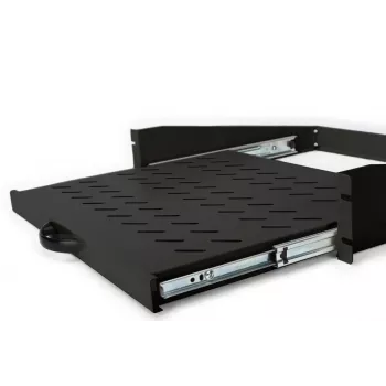 DIGITUS 2U extendib. shelf for cabinets from 450 mm depth 88x483x352 mm, up to 30 kg, black (RAL 9005)