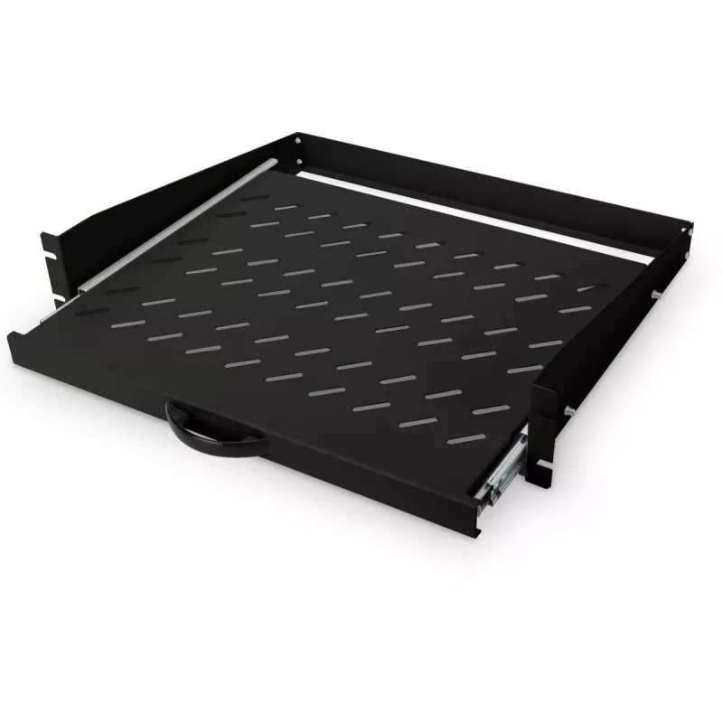 DIGITUS 2U extendib. shelf for cabinets from 450 mm depth 88x483x352 mm, up to 30 kg, black (RAL 9005)