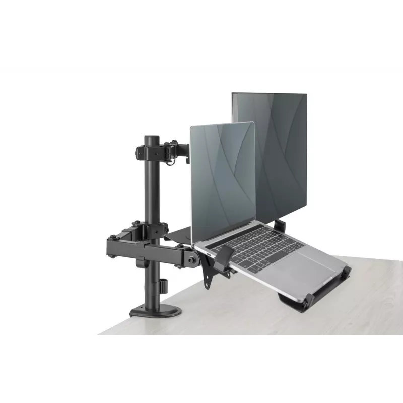 DIGITUS Montior arm with notebook tray 17-32in, 9 kg. Max - clamp or grommet mount