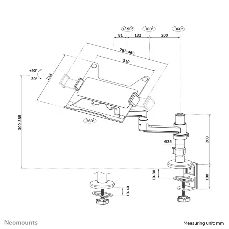 Neomounts DS20-425BL1 Laptop holder monitor arm 11.6-17.3 inch - space saving