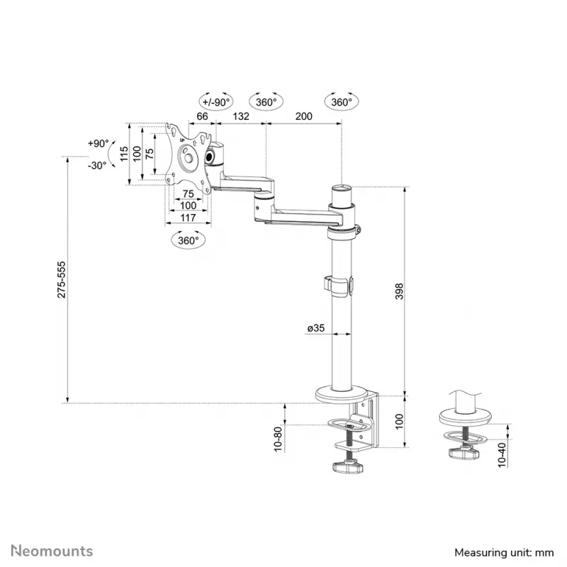 Neomounts DS60-425BL1 Monitor arm 17-27 inch - space saving