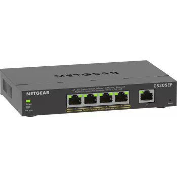 NETGEAR 5-Port Gigabit Ethernet PoE+ Plus Switch (GS305EP) Managed L2/L3 Gigabit Ethernet (10/100/1000) Power over Ethernet (PoE) Black