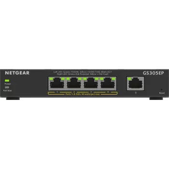 NETGEAR 5-Port Gigabit Ethernet PoE+ Plus Switch (GS305EP) Managed L2/L3 Gigabit Ethernet (10/100/1000) Power over Ethernet (PoE) Black