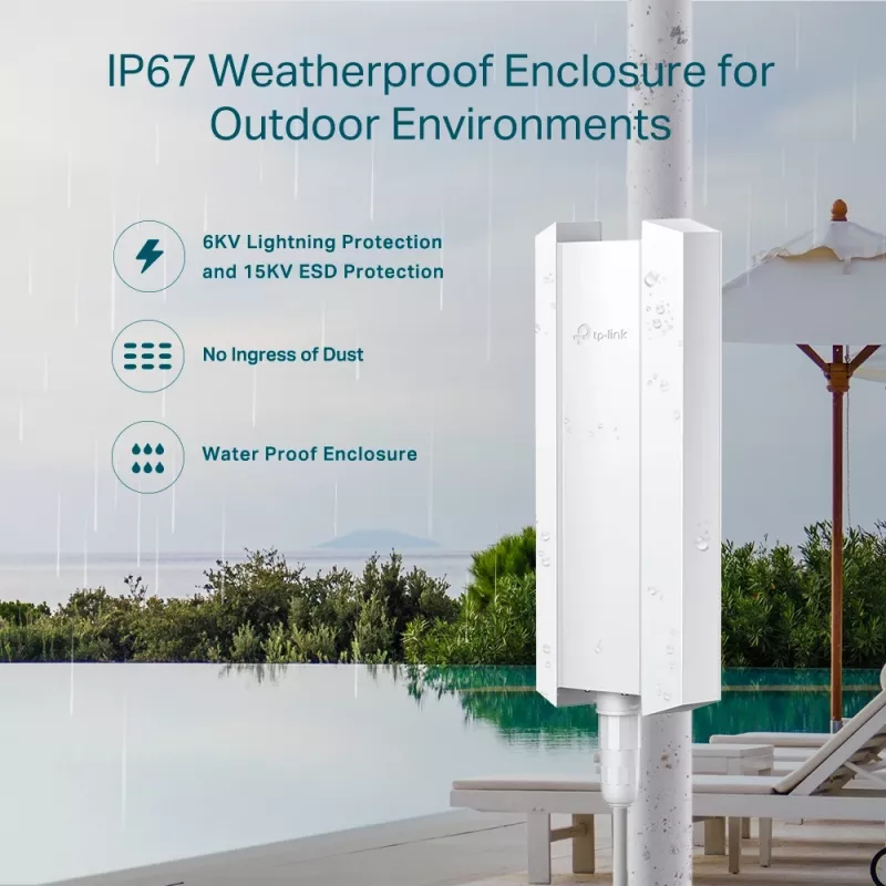 TP-Link Omada AX3000 Indoor/Outdoor WiFi 6 Access Point, 2.4 GHz, 5 GHz, 3000 Mbit/s, WPA, WPA-Enterprise, WPA2, WPA2-Enterprise, WPA3, WPA3-Enterprise, 10,100,1000 Mbit/s