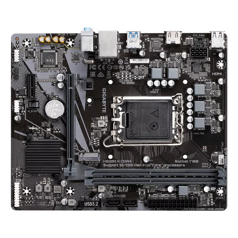 GIGABYTE H610M K DDR4 Motherboard - Supports Intel Core 14th Gen CPUs, 3+1+1 Phases Hybrid Power Design, up to 3200MHz DDR4, 1xPCIe 3.0 M.2, GbE LAN, USB 3.2 Gen 1