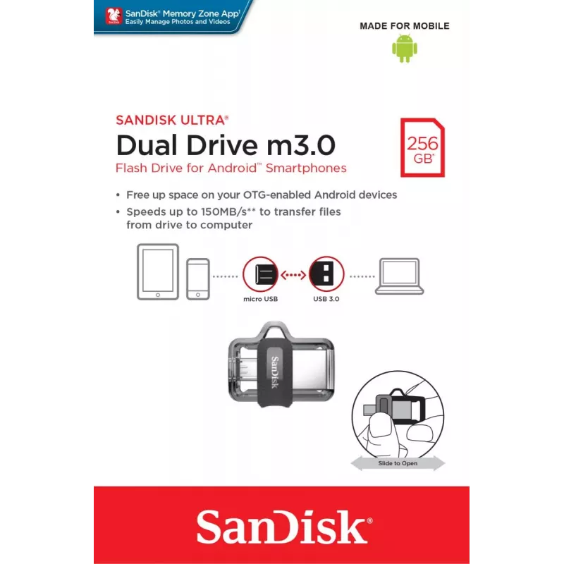 WESTERN DIGITAL SanDisk ULTRA DUAL DRIVE M3.0 - 256GB USB Stick - micro-USB / USB 3.0