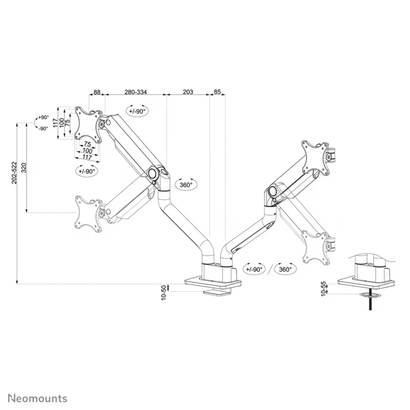 Neomounts DS70S-950WH2 Monitor arm 17-35 inch - gas spring - Topfix - 180°-stop