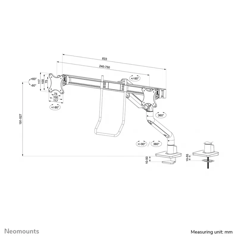 Neomounts DS75S-950BL2 Monitor arm 17-32 inch - gas spring - Topfix - 180°-stop