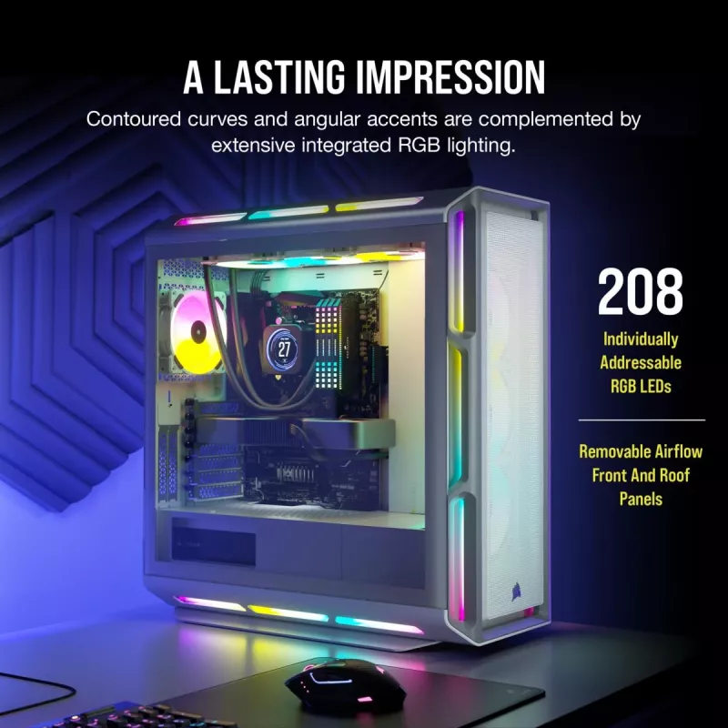CORSAIR Mid-tower ATX Pc Case - Icue 5000t - RGB Tempered Glass - White