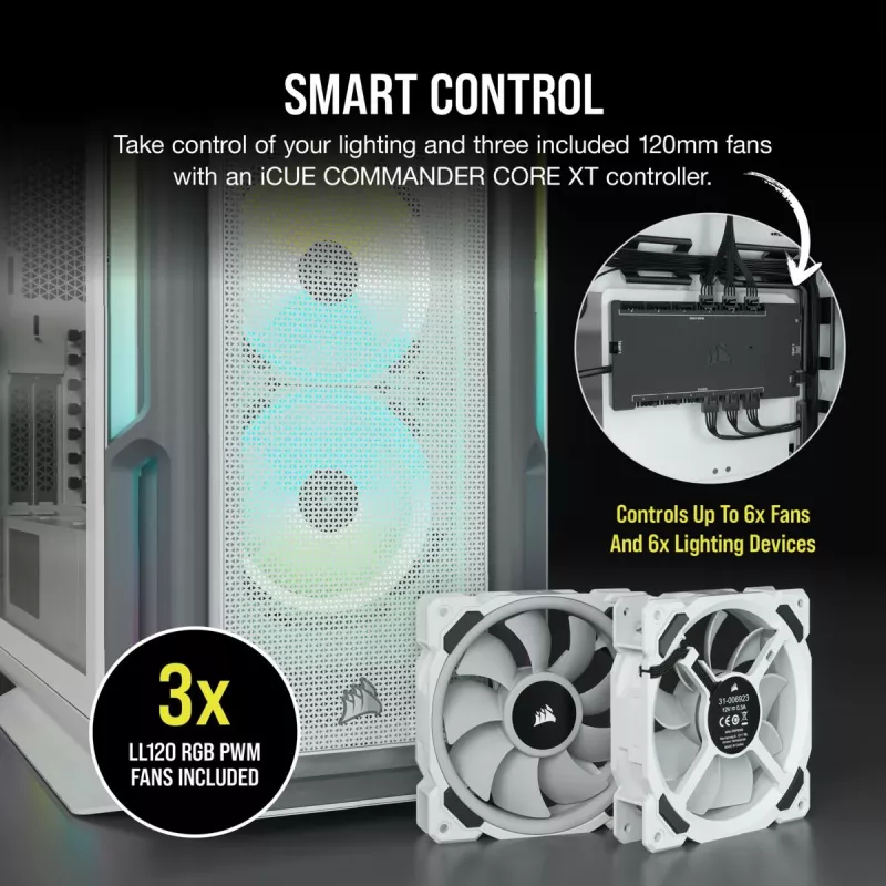 CORSAIR Mid-tower ATX Pc Case - Icue 5000t - RGB Tempered Glass - White
