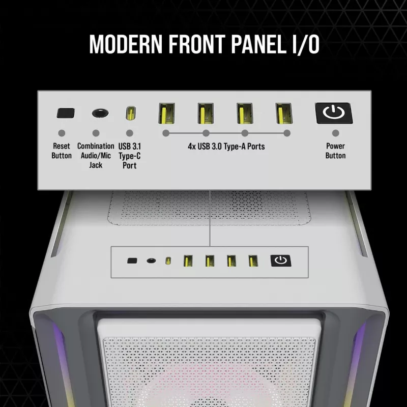 CORSAIR Mid-tower ATX Pc Case - Icue 5000t - RGB Tempered Glass - White
